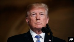 Presiden Amerika Serikat Donald Trump dalam konferensi pers di Mar-a-Largo club, Palm Beach, Florida, 18 April 2018.