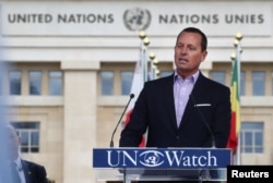 Richard Grenell, U.S. Ambassador to Germany, addresses a rally for equal rights at the U.N. in Geneva, Switzerland, March 18, 2019.