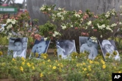 Photos of the dead are displayed in a roundabout In Managua, Nicaragua, April 24, 2018.