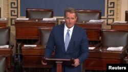 U.S. Senator Jeff Flake (R-AZ) announces he will not seek re-election as he speaks on the Senate floor in this still image taken from video on Capitol Hill in Washington, Oct. 24, 2017.