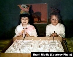 Sherri Riddle, left, celebrates her first "real" birthday in 1972. Her birthday is February 29.