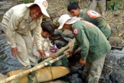 រូបឯកសារ៖ ក្រុមការងារ​កំក​ពុង​ទាញ​យក​គ្រាប់​មិនទាន់​ផ្ទុះ​នៅ​ប្រទេស​ឡាវ។