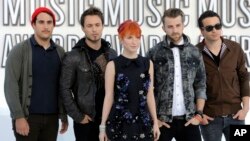 Paramore, from left: Zac Farro, Josh Farro, Hayley Williams, Jeremy Davis and Taylor.