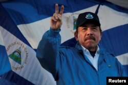 FILE - Nicaraguan President Daniel Ortega gestures during a march called "We walk for peace and life. Justice" in Managua, Nicaragua, Sept. 5,2018.