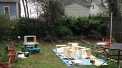 This is Marcie LeFevre's backyard and the parts to her beehives before she built them. (Image courtesy of Marcie LeFevre)