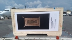 L'une des pièces des œuvres restituées : le trône du roi Ghézo, Bénin, le 10 novembre 2021. (VOA/Ginette Fleure Adandé)