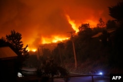 A forest fire burns out of control in Santa Olga, 240 km south of Santiago, Jan. 25, 2017.