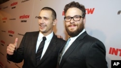 James Franco and Seth Rogen attend early showing of 'The Interview," in Los Angeles, California.