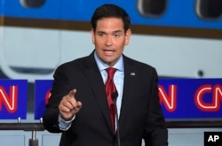 FILE - Republican presidential candidate, Sen. Marco Rubio, R-Fla., speaks during the CNN Republican presidential debate at the Ronald Reagan Presidential Library and Museum, Sept. 16, 2015.