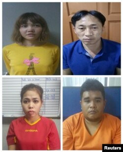 Suspects Vietnamese Doan Thi Huong (top L), North Korean Ri Jong Chol (top R), Indonesian Siti Aisyah (bottom L) and Malaysian Muhammad Farid Bin Jallaludin (bottom R) are seen in this combination of undated handouts released by the Royal Malaysia Police to Reuters, Feb.19, 2017.