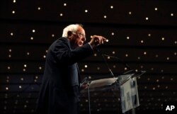 Democratic presidential candidate Bernie Sanders speaks during the Iowa Democratic Party's Hall of Fame Celebration, June 9, 2019, in Cedar Rapids, Iowa.