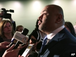 FILE - Yemen's U.N. ambassador, Khaled Alyemany, speaks to reporters at the United Nations, May 20, 2015.