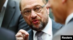 Germany's candidate for chancellor Martin Schulz talks to journalists after a news conference in Berlin, Germany, June 27, 2017.