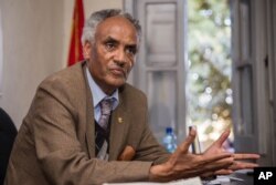 ፋይል ፎቶ - በየነ ጴጥሮስ ቃለ-ምልልስ እያደረጉ