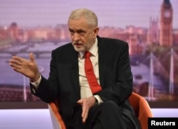Jeremy Corbyn, the leader of Britain's Labor Party attends the BBC's Marr Show in London, April 15, 2018.