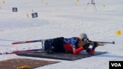 U.S. Paralympic National Team member Sean Halsted competes in the biathlon, which combines cross country skiing and target shooting. (VOA/T.Banse)