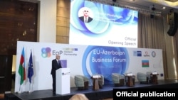 Şahin Mustafayev Azərbaycan-Avropa İttifaqı biznes forumunda çıxış edir