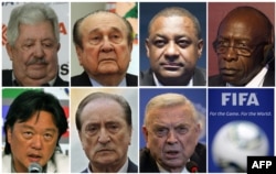 A combination of file pictures made on May 27, 2015 shows Fifa officials (LtoR, from upper row) Rafael Esquivel, Nicolas Leoz, Jeffrey Webb, Jack Warner, Eduardo Li, Eugenio Figueredo and Jose Maria Marin
