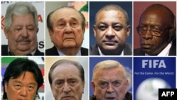 A combination of file pictures made on May 27, 2015 shows Fifa officials (LtoR, from upper row) Rafael Esquivel, Nicolas Leoz, Jeffrey Webb, Jack Warner, Eduardo Li, Eugenio Figueredo and Jose Maria Marin