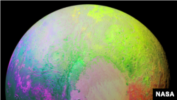 New Horizons scientists made this false color image of Pluto using a technique called principal component analysis to highlight the many subtle color differences between Pluto's distinct regions. The image data were collected by the spacecraft’s Ralph/MVI
