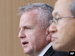 18일 한국 외교부 청사에서 열린 미한일 외교차관 협의회 공동기자회견에서 존 설리번 미 국무부 부장관이 발언하고 있다.