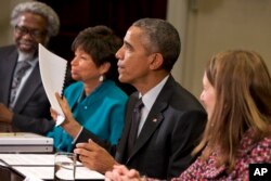President Barack Obama talks about antibiotic-resistant bacteria as he meets with members of the his Council of Advisers on Science and Technology, March 27, 2015, at the White House in Washington.