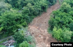Foto udara lokasi longsor yang diambil oleh BPBD Kabupaten Bantul. (Foto courtesy: BPBD Bantul)