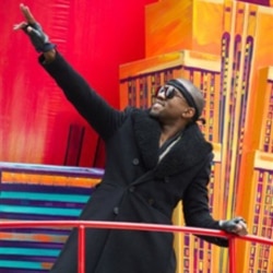 Kanye West rides a float in the Macy's Thanksgiving Day Parade