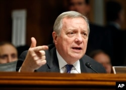 FILE - Sen. Dick Durbin, D-Ill., speaks during a Senate Judiciary Committee hearing on Capitol Hill, Jan. 27, 2016.
