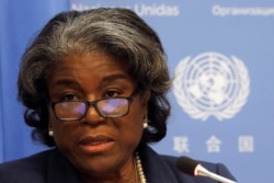 U.S. Ambassador to United Nations, Linda Thomas-Greenfield holds a news conference in New York