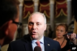 Majority Whip Rep. Steve Scalise, R-La., speaks with the media on Capitol Hill, May 17, 2017 in Washington.