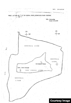 Neutral Zone declared by the International Red Cross around the Red Cross Zone, Aug. 27, 1948. Source: Annex 1 to Case No. 7 of U.N. Central Truce Supervision Board Findings, Israel State Archives.