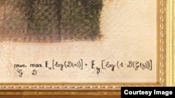 The "Portrait of Edmond Belamy" is "signed" by part of the machine learning algorithm used to create it. (Courtesy: Obvious)