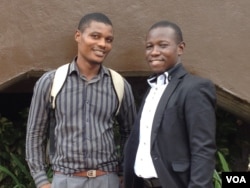 Mustapha Kallon stands with fellow survivor Brima Bockarie in Freetown, Sierra Leone, April 6, 2017. Kallon said that had he not reached out to others, he might not have been able to get through his depression. (N. DeVries/VOA)