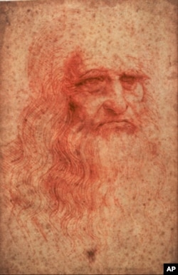 An undated handout photo of a self-portrait of Leonardo da Vinci (circa 1516) drawn in red chalk.