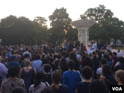 Hundreds of people gathered in D.C.'s DuPont circle for a vigil honoring Nabra Hassanen, 17-year-old local Muslim brutally murdered on Sunday (E. Sarai/VOA News)