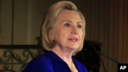 Hillary Clinton delivers the keynote address at the 8th Annual Elly Award luncheon, after being one three women receiving this year's award, June 18, 2018, in New York.