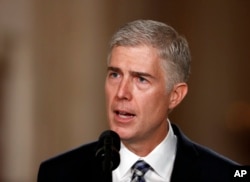 Judge Neil Gorsuch speaks in the East Room of the White House in Washington after President Donald Trump announced Gorsuch as his nominee for the Supreme Court, Jan. 31, 2017.