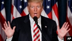 Republican presidential candidate Donald Trump speaks about national security, Wednesday, Sept. 7, 2016, at the Union League in Philadelphia. (AP Photo/Evan Vucci)