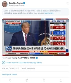 Trump twitter feed and warning labels