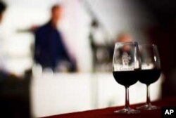 Glasses of wine await tasting at a festival in Johannesburg. South African wines are winning increasing numbers of international awards