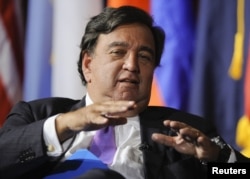 FILE - Former Governor of New Mexico Bill Richardson fields a question during a symposium at the University of Southern California, Sept. 24, 2012.