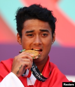 Aqsa Sutan Aswar berhasil meraih emas dalam cabang Jetski Endurance Runabout, Minggu, 26 Agustus 2018.