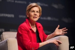 FILE - Democratic presidential candidate Sen. Elizabeth Warren, D-Mass., speaks at the Heartland Forum held on the campus of Buena Vista University in Storm Lake, Iowa, March 30, 2019.