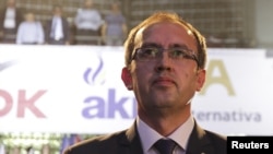 Avdullah Hoti, a candidate for prime minister from the coalition of Democratic League of Kosovo (LDK), Alliance for the New Kosovo (AKR) and Alternativa, during an election rally in Pristina, Kosovo, June 9, 2017.