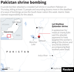 MAP: The Lal Shahbaz Qalandar shrine where a suicide bomber killed at least 72 people