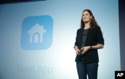 FILE - Sara Torti, senior product manager of apps for Nest, speaks during a press conference in San Francisco, June 17, 2015.