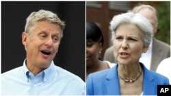 جیل اشتاین (راست) نامزد حزب سبز امریکا و گَری جانسن (چپ) نامزد حزب آزدیخواه