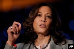 FILE - Democratic presidential candidate Sen. Kamala Harris, D-Calif., speaks at the Alpha Kappa Alpha Sorority South Central Regional Conference in New Orleans, April 19, 2019.