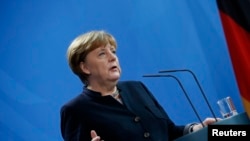 German Chancellor Angela Merkel during news conference at the chancellery in Berlin, Germany, January 16, 2017.